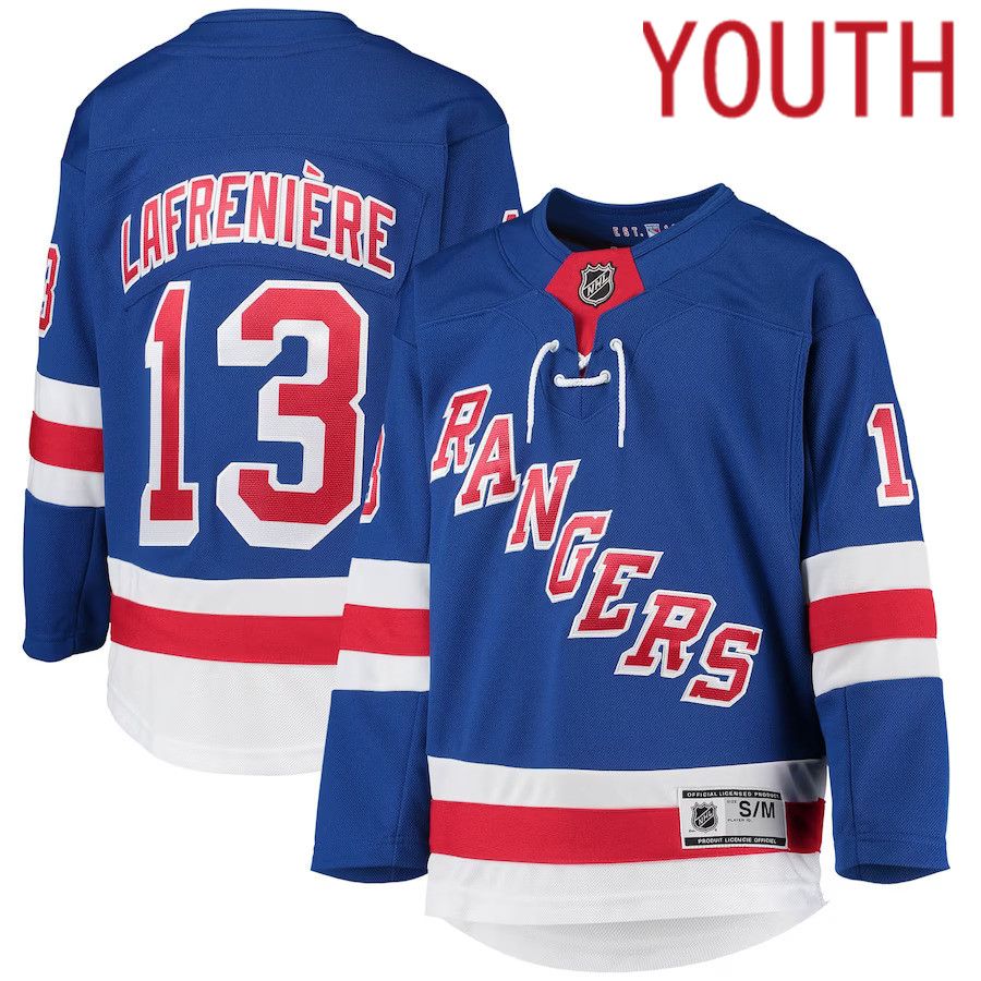 Youth New York Rangers 13 Alexis Lafreniere Blue Home Premier Player NHL Jersey